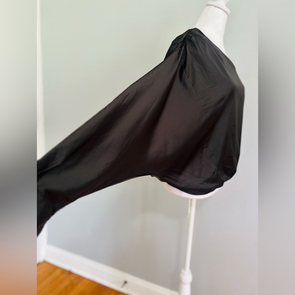 Lulu's Black Asymmetrical The Ballads One Shoulder Black Satin Blouse Size M - Picture 6 of 10